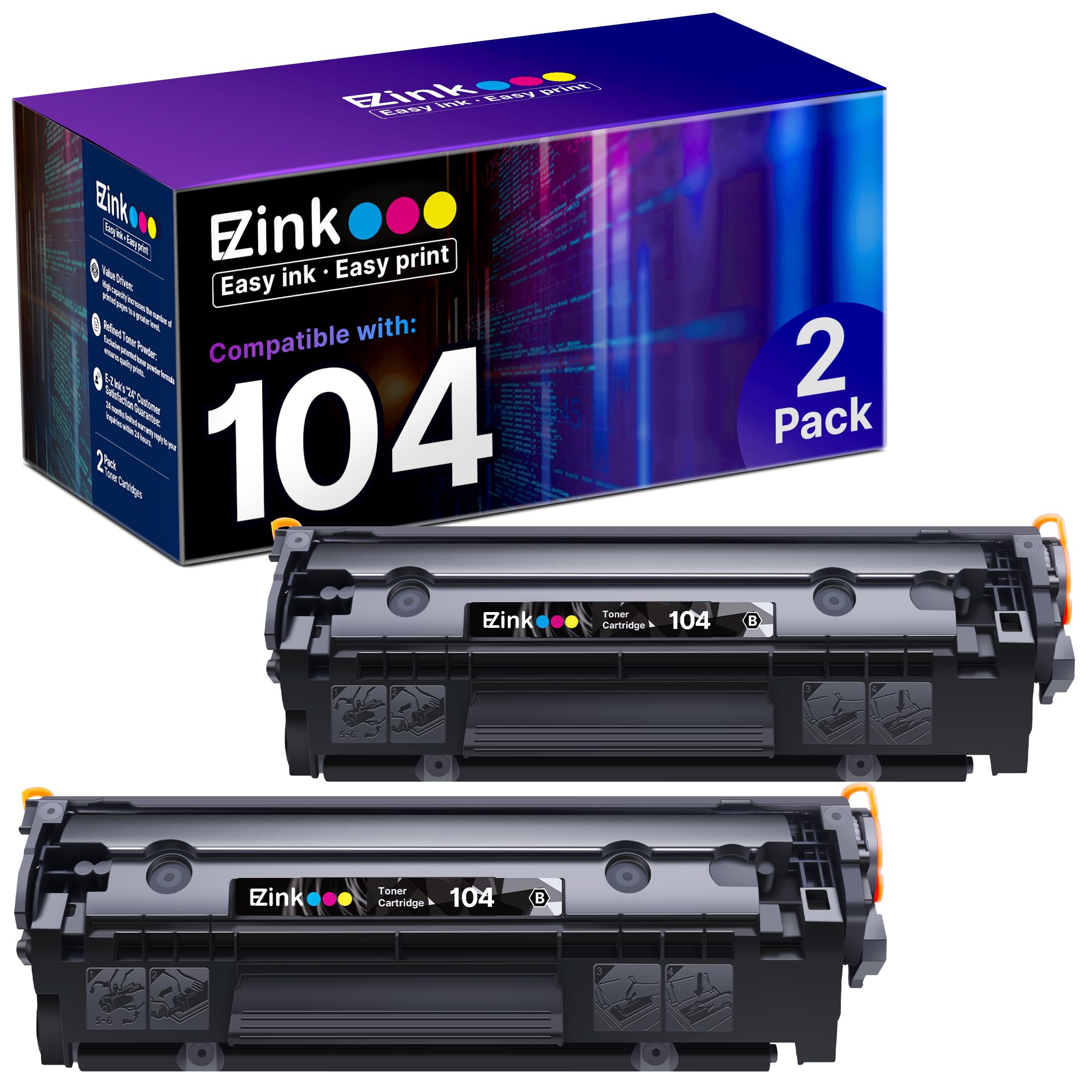 E-Z Ink Compatible Toner Cartridge Replacement for Canon 104 Black Toner Cartridge CRG104 CRG-104 to use with ImageClass D420 D480 MF4350d MF4150 MF4270 MF4370 MF4690 FAXPHONE L90 L120 (2 Pack)