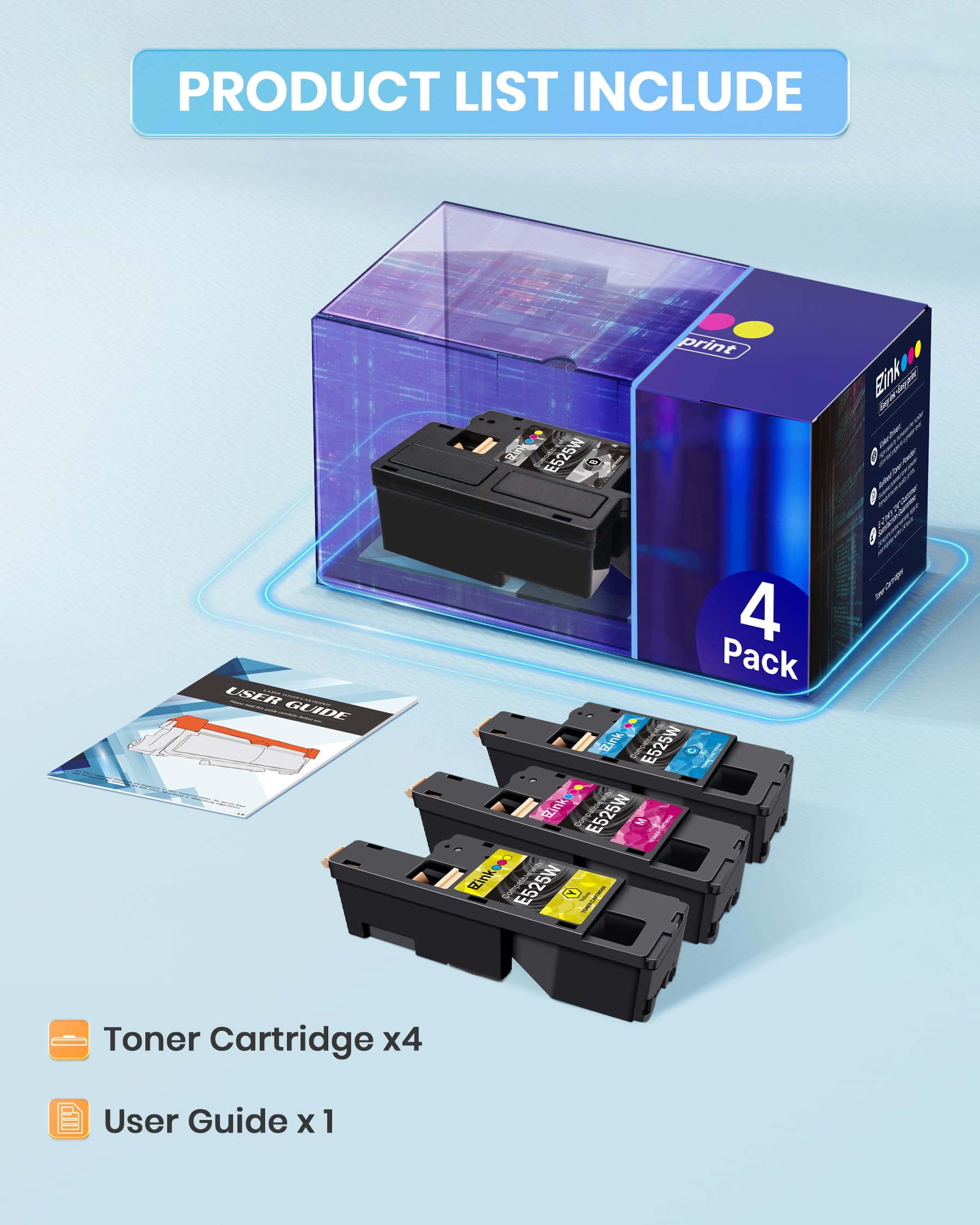 E-Z Ink Compatible Toner Cartridge Replacement for Dell E525W E525 525w Toner to use with E525w Wireless Color Printer for 593-BBJX 593-BBJU 593-BBJV 593-BBJW (Black Cyan Magenta Yellow, 4 Pack) - Image 4
