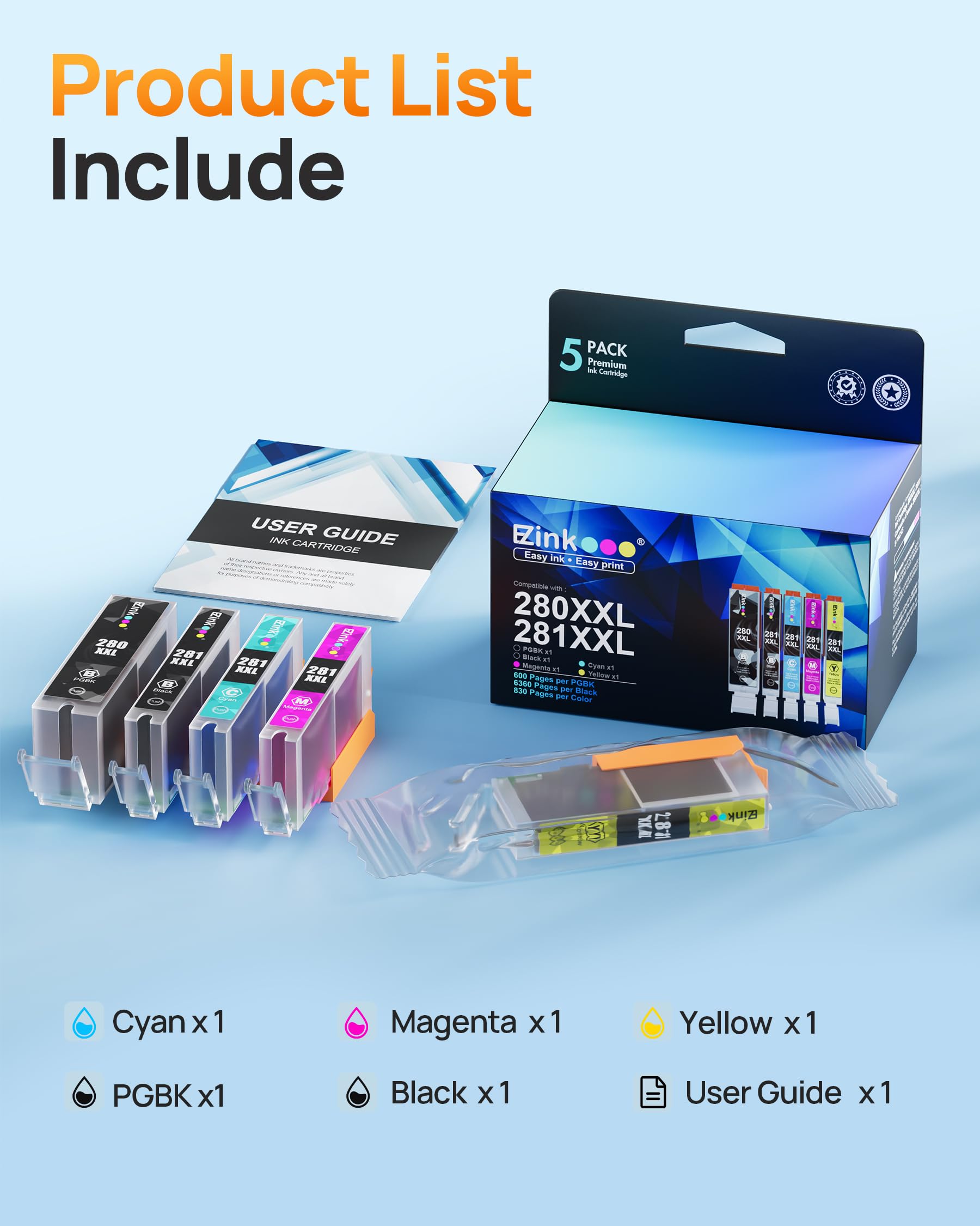 E-Z Ink Compatible Tr8620a Ink Cartridge Replacement for Canon PGI-280XXL CLI-281XXL 280 XXL 281 XXL Compatible with TR8520 TR8620a TR8620 TS702a TS9520 TS9521C TR8520 TS6220 TS6320 TS8220 (5 Pack) - Image 4