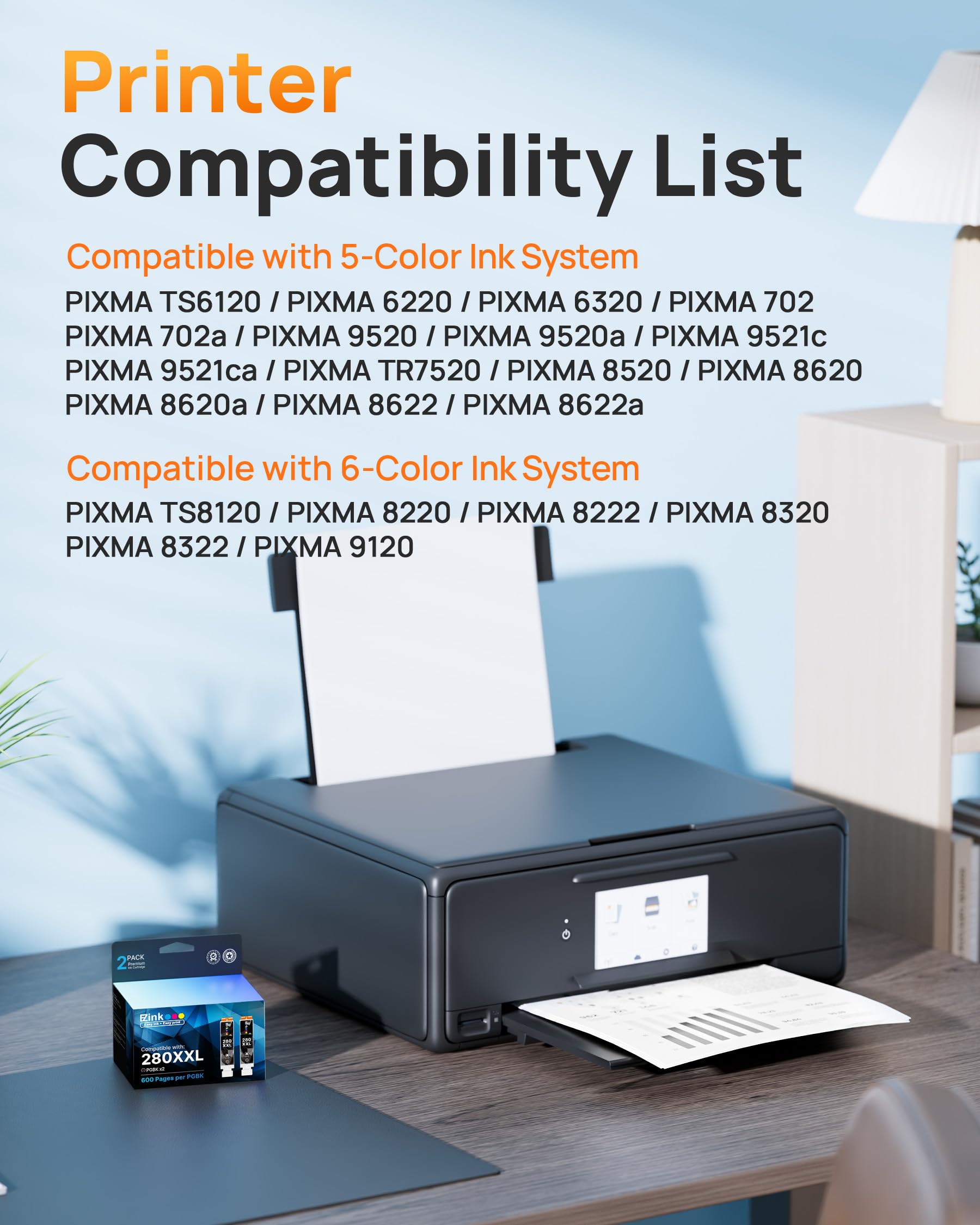 E-Z Ink Compatible tr8620a Ink Cartridge Replacement for Canon 280 PGBK 280 XXL Canon Ink PGI-280XXL to use with PIXMA TR8520 TR8620 TR8622a TS9521C TS6120 TS9120 TS6320 TR7520(2 PGBK) - Image 2