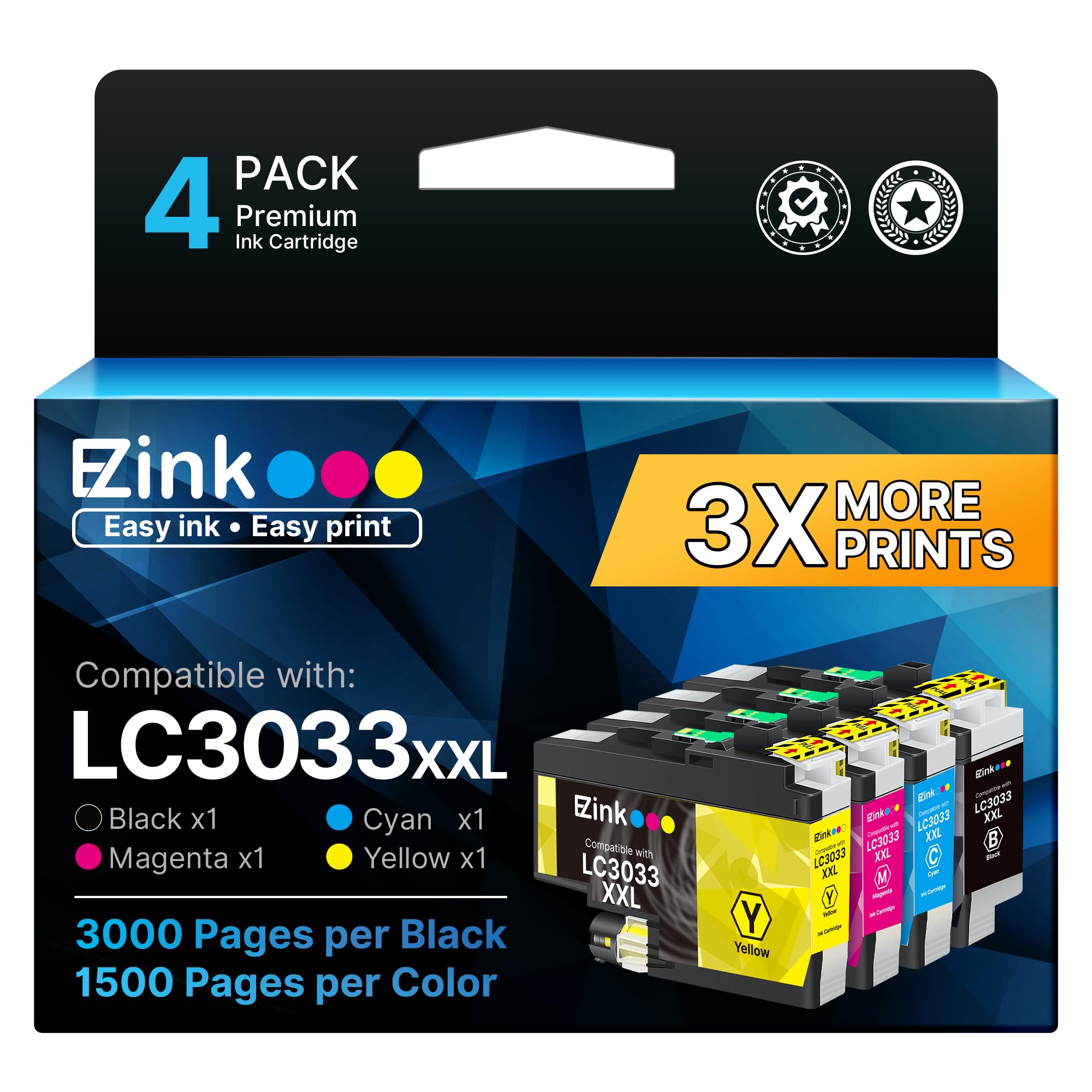 E-Z Ink LC3033XXL Compatible Replacement for Brother LC3033 Ink Cartridges BK/C/M/Y LC3033 XXL LC3035 High Yield for MFC-J995DW MFC-J805DW MFC-J815DW MFC-J995DW XL MFC-J805DW XL Printer (4 Pack)