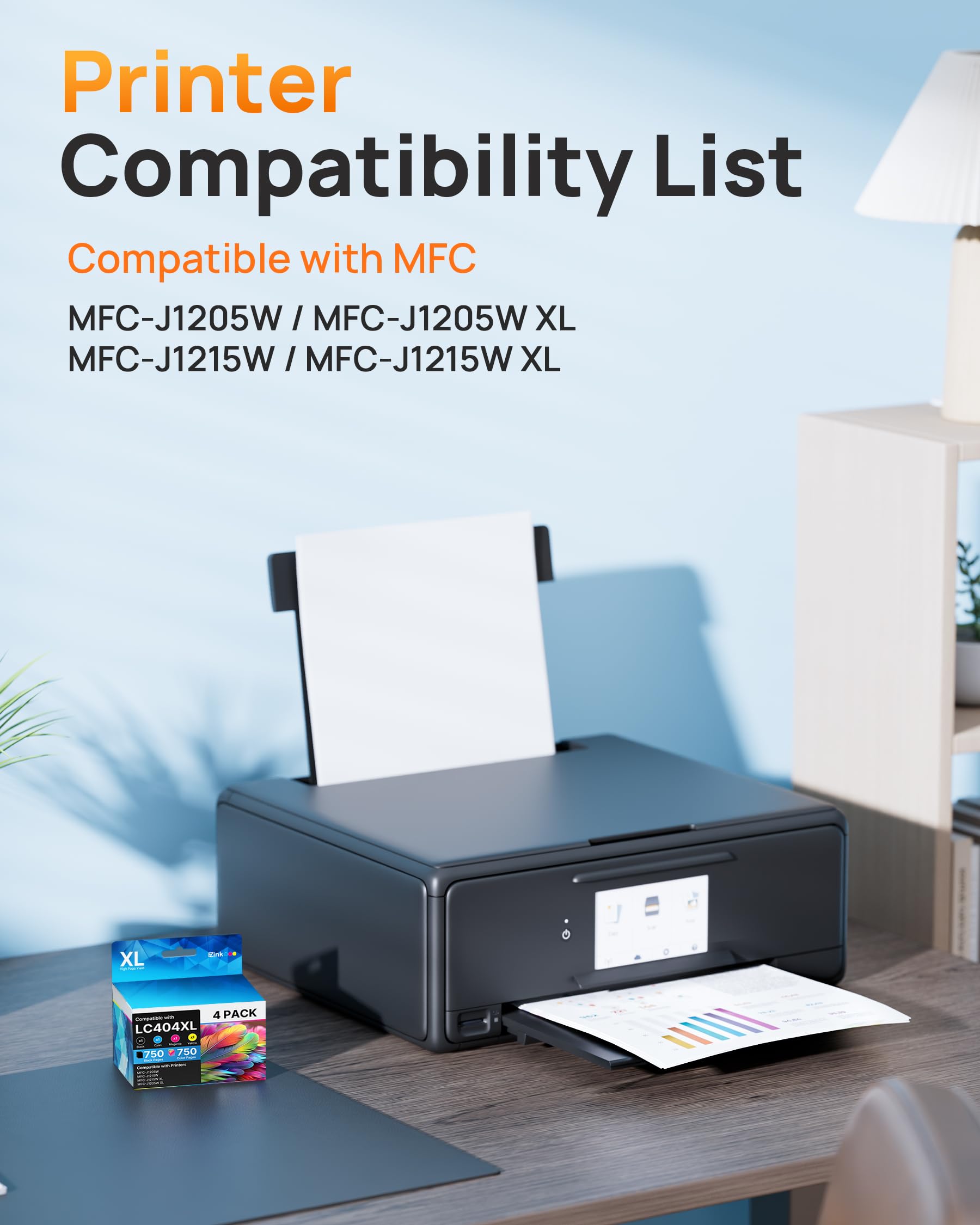 E-Z Ink LC404 MFC-J1205W Replacement for LC404 Ink Cartridges for Brother Printer 404XL LC 404 XL use for MFC-J1205W MFC-J1215W J1205WXL J1215W XL Printer (Black, Cyan, Magenta, Yellow, 4 Pack) - Image 2