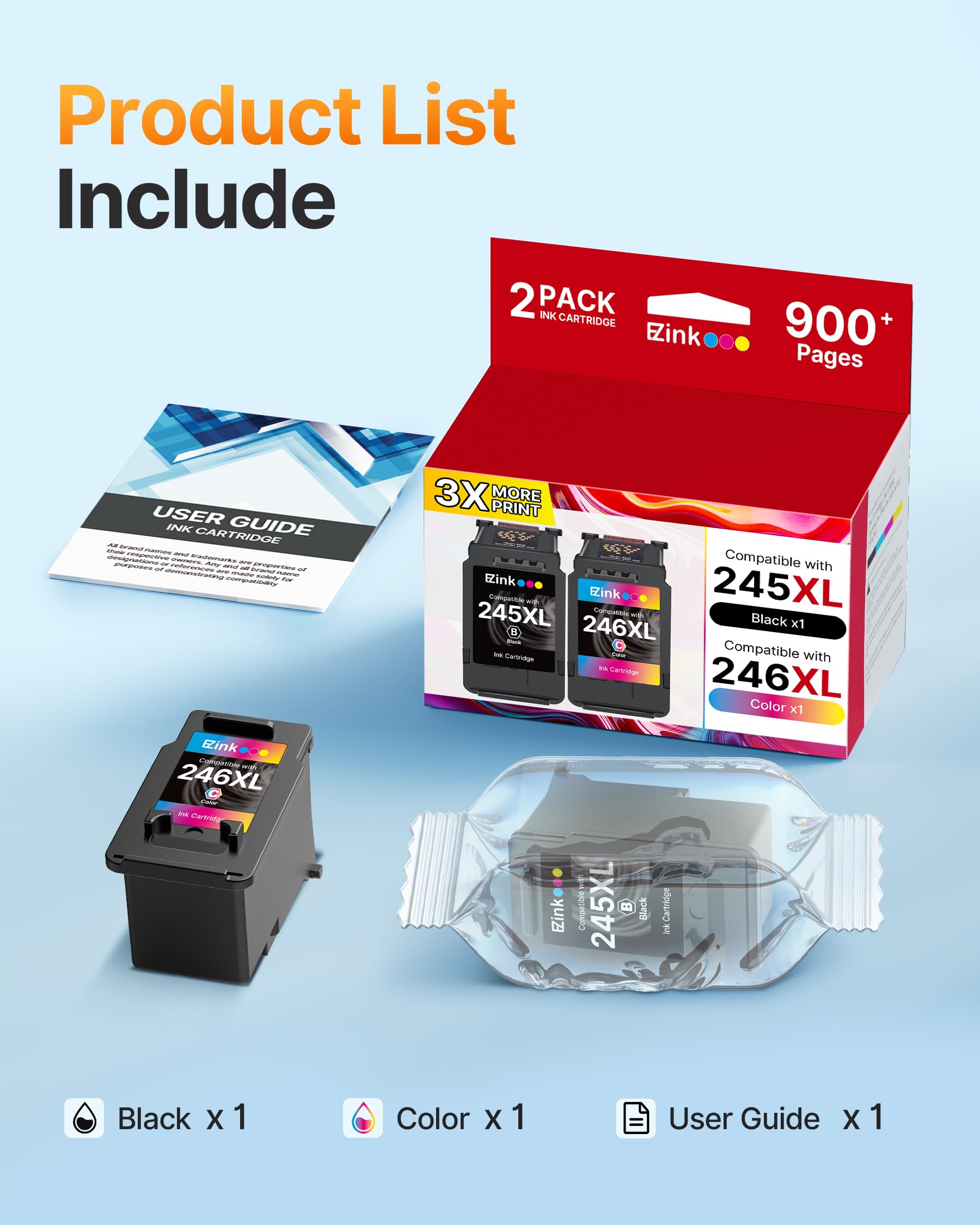 E-Z Ink PG-245 XL/CL-246 XL Ink Value Pack (1Black, 1Color) Replacement for Canon 245XL 246XL Combo Pack for Canon Ink 245 and 246 with Pixma MX490 MG2522 MX492 TR4520 MG3022 MG2520 TS3122 Printer - Image 4