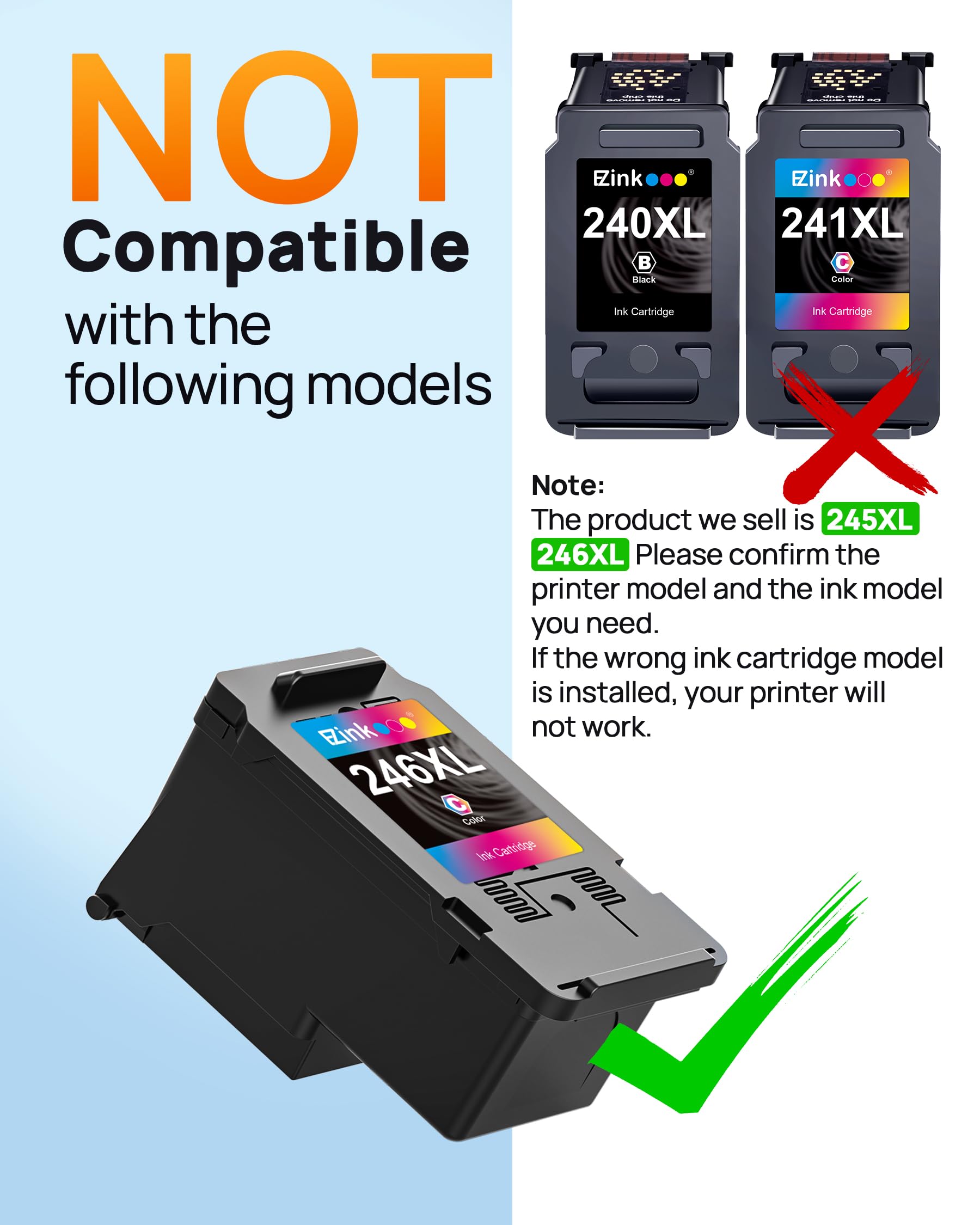 E-Z Ink PG-245 XL/CL-246 XL Ink Value Pack (1Black, 1Color) Replacement for Canon 245XL 246XL Combo Pack for Canon Ink 245 and 246 with Pixma MX490 MG2522 MX492 TR4520 MG3022 MG2520 TS3122 Printer - Image 7