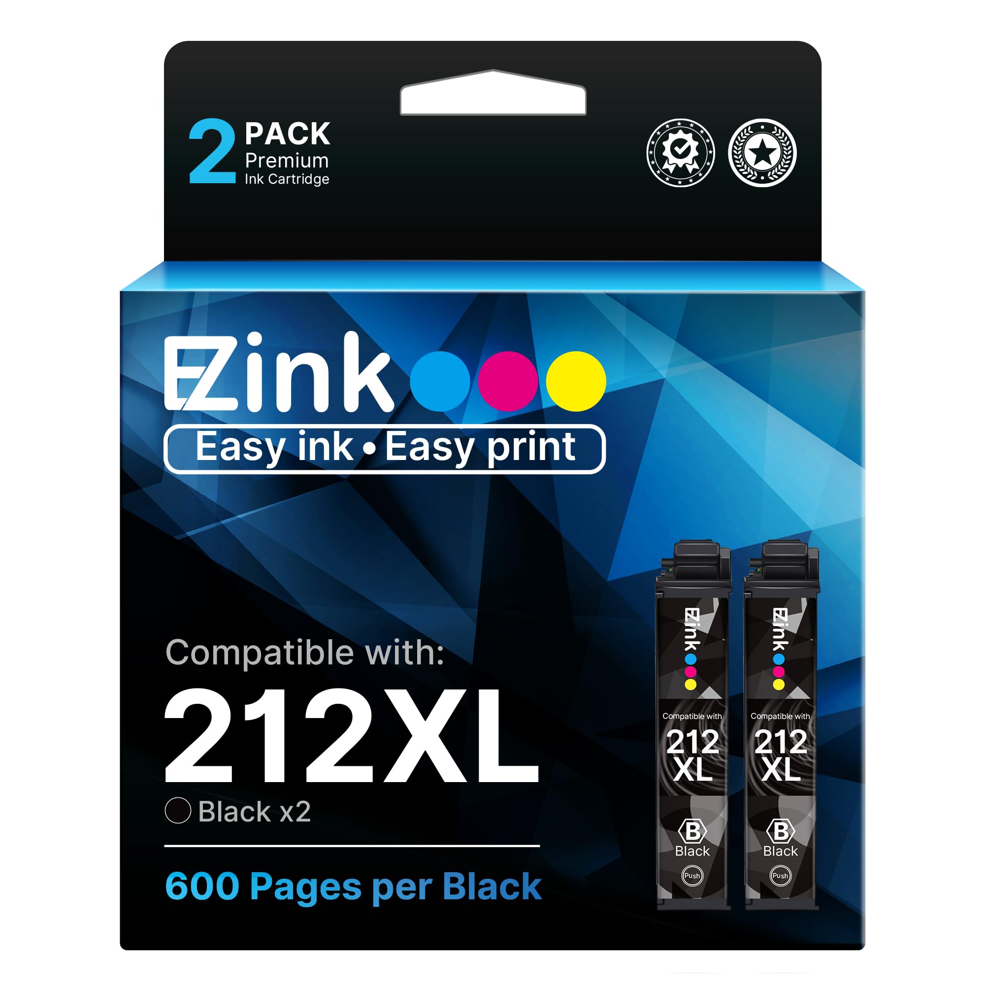 E-Z Ink Remanufactured 212XL 212 Black Ink Cartridges Replacement for Epson 212 Ink 212 XL 212xl Ink Cartridges for Epson Printer WF-2830 WF-2850 XP-4100 XP-4105 New Upgraded Chips (2 Black)