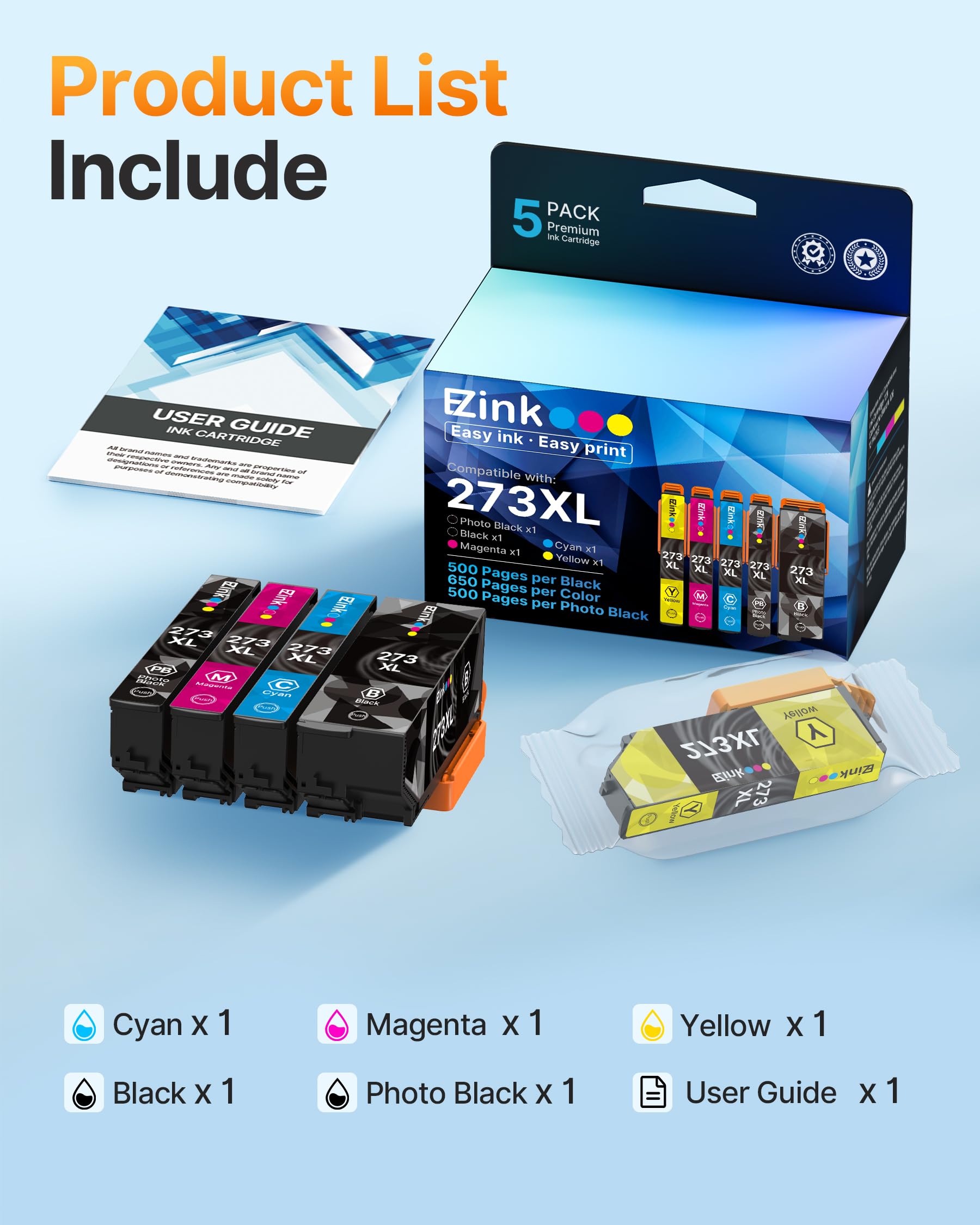 E-Z Ink Remanufactured 273 Ink Cartridge Replacement for Epson 273xl T273XL to use with XP-520 XP-600 XP-610 XP-620 XP-800 XP-810 XP-820 (5 Pack-Black, Cyan, Magenta, Yellow, Photo Black) - Image 6