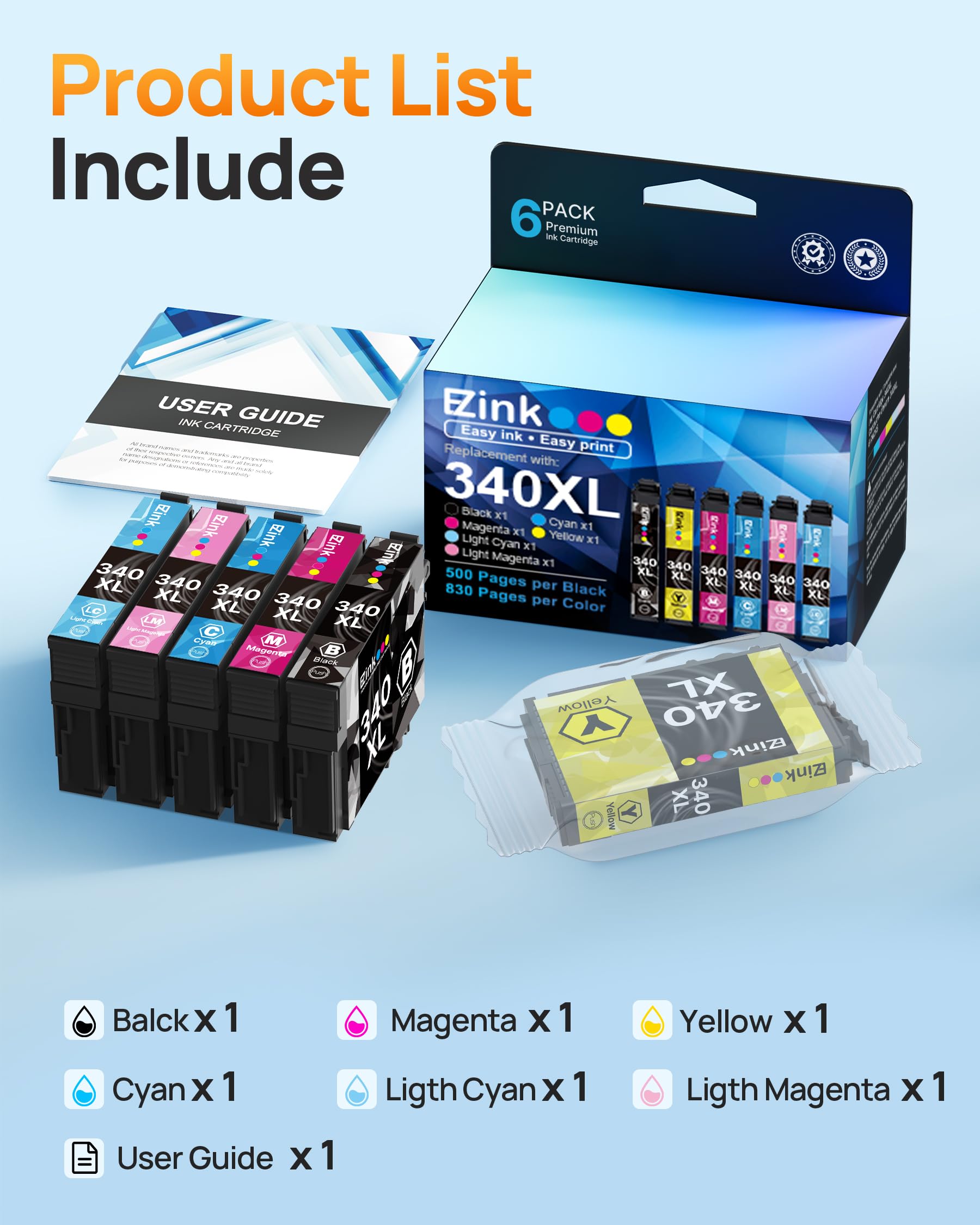 E-Z Ink Remanufactured 340XL Combo Pack Ink Cartridge Replacement for Epson 340 T340XL 340XL to use with XP-8800 Printer (1 Black,1 Cyan,1 Magenta,1 Yellow,1 Light Cyan,1 Light Magenta, 6 Pack) - Image 6
