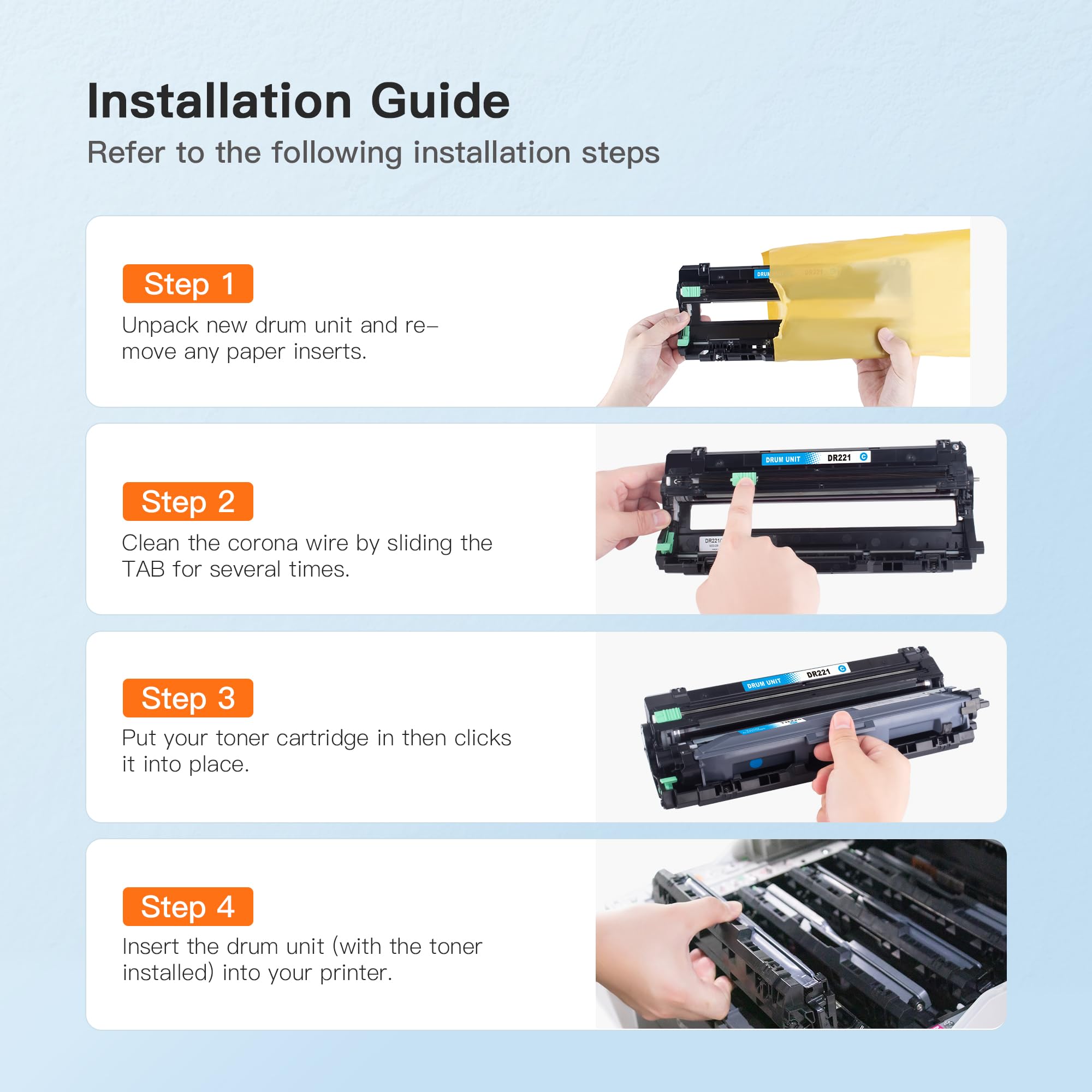 E-Z Ink Remanufactured Drum Unit Replacement for Brother DR221 DR-221 DR221CL to use with HL-3140CW HL-3170CDW MFC-9130CW MFC-9330CDW Printer (1 Black, 1 Cyan, 1 Magenta, 1 Yellow) 4 Pack - Image 6