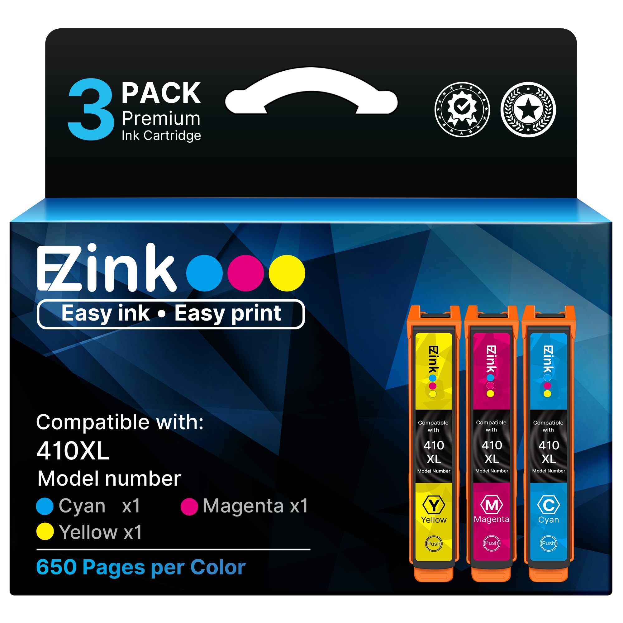 E-Z Ink Remanufactured for Epson 410XL 410 XL T410XL Ink Cartridges Cyan Magenta Yellow to use with Expression XP-830 XP-7100 XP-530 XP-640 XP-630 XP-635 Printer (1C, 1M, 1Y, 3 Pack)