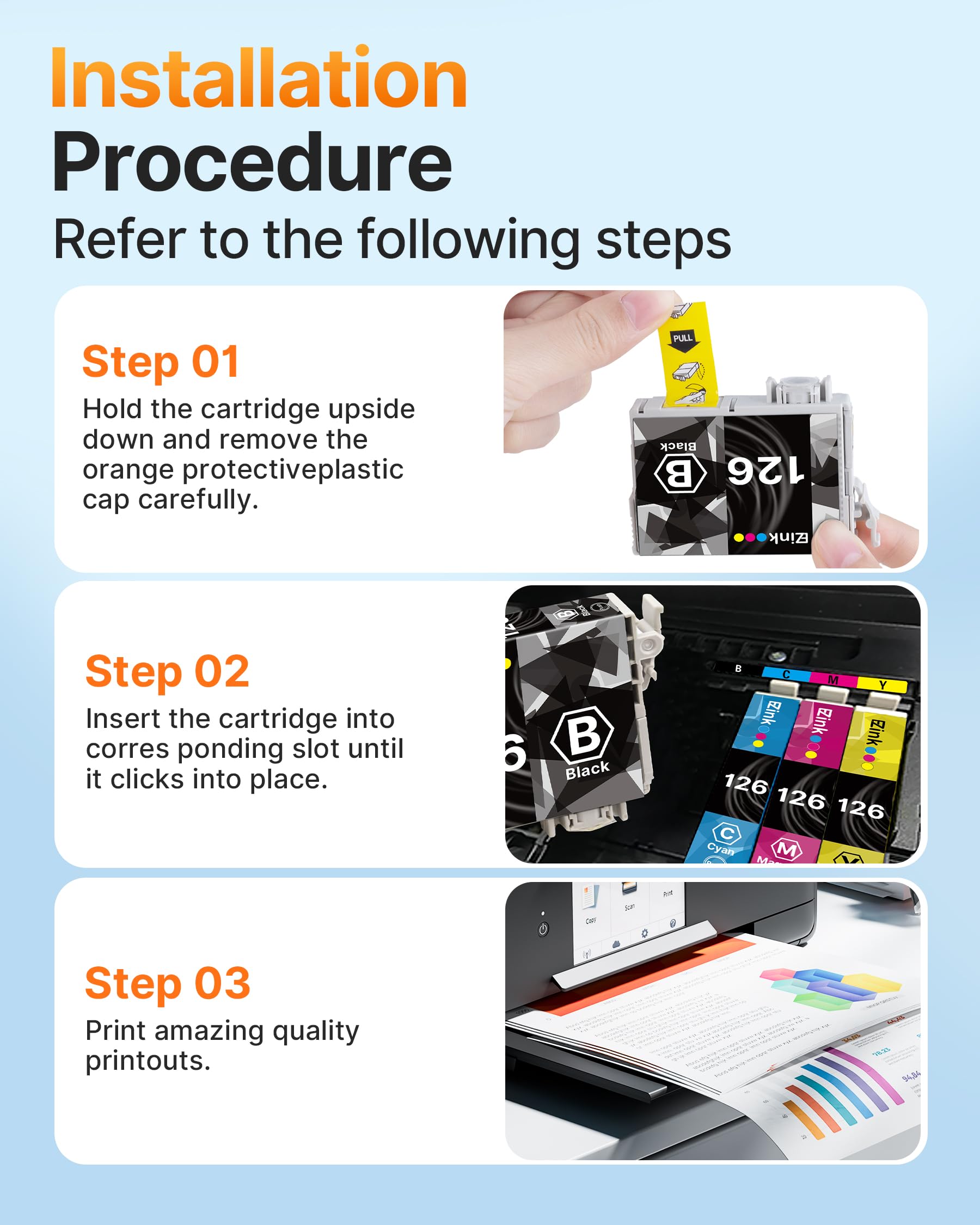 E-Z Ink (Remanufactured Ink Cartridge Replacement for Epson 126 T126 to use with Workforce 435 520 545 635 645 WF-3520 WF-3530 WF-3540 WF-7010 WF-7510 (6 Black,2 Cyan,2 Magenta,2 Yellow) 12 Pack - Image 5