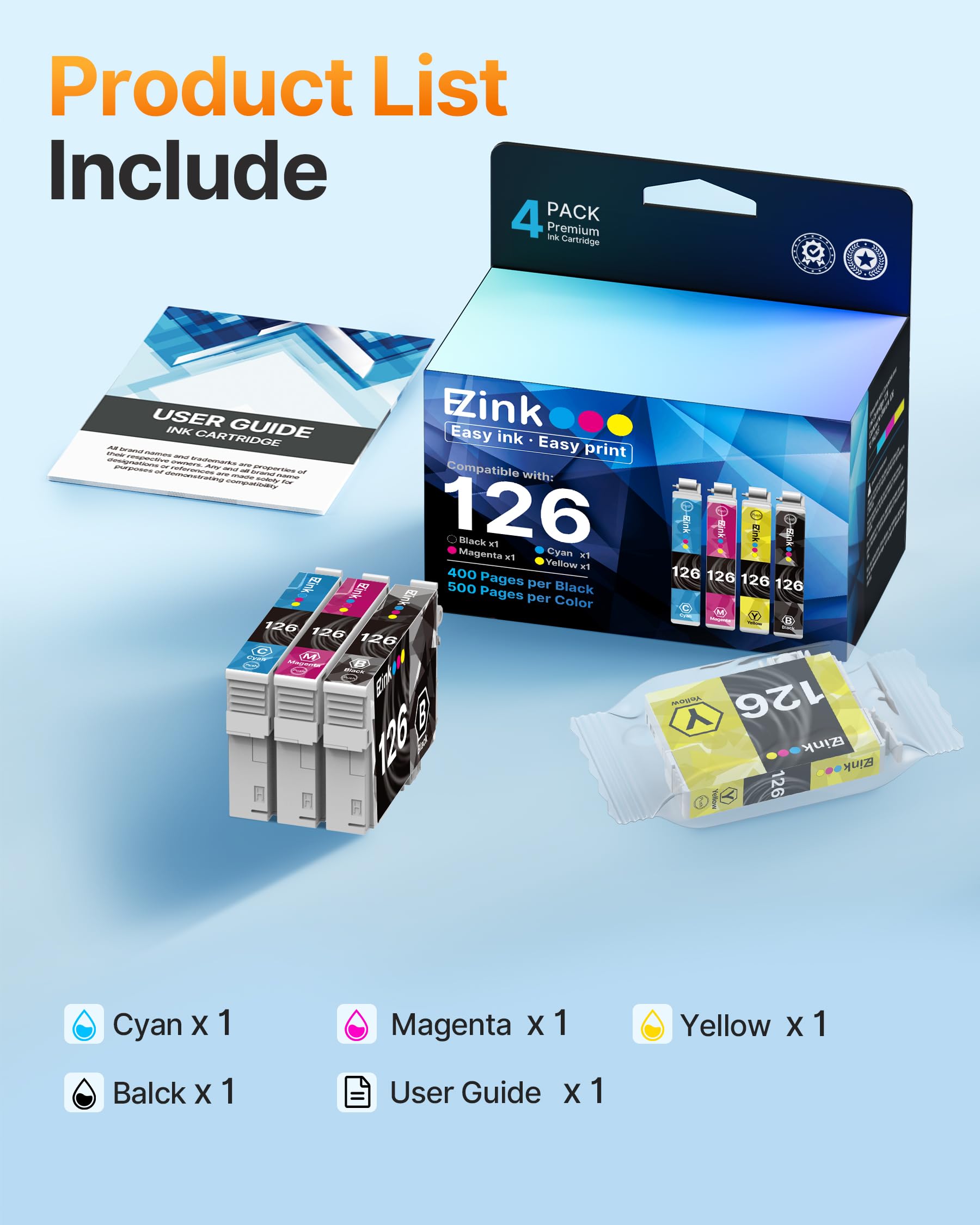 E-Z Ink (Remanufactured Ink Cartridge Replacement for Epson 126 Ink Cartridges T126 to Use with WF-3540 WF-3520 WF-7010 WF-7510 Workforce 630 Workforce 545 Stylus NX430 NX330(BCMY,4 Pack) - Image 6