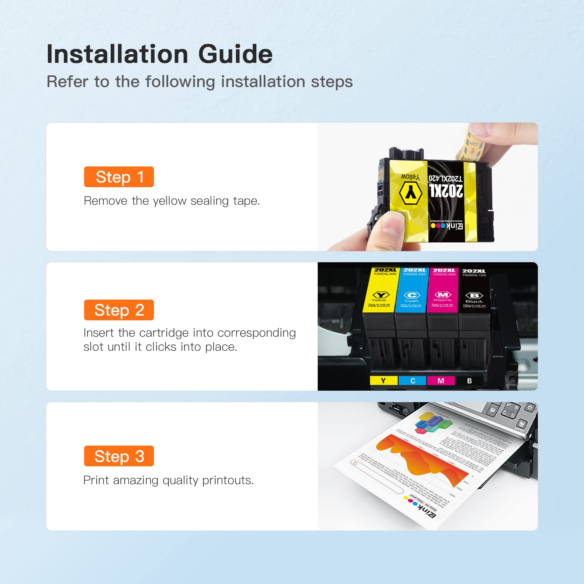 E-Z Ink Remanufactured Ink Cartridge Replacement for Epson 202 XL 202XL T202XL to use with Workforce WF-2860 Expression Home XP-5100 Printer New Upgraded Chips(1 Cyan, 1 Magenta, 1 Yellow,3 Pack) - Image 6