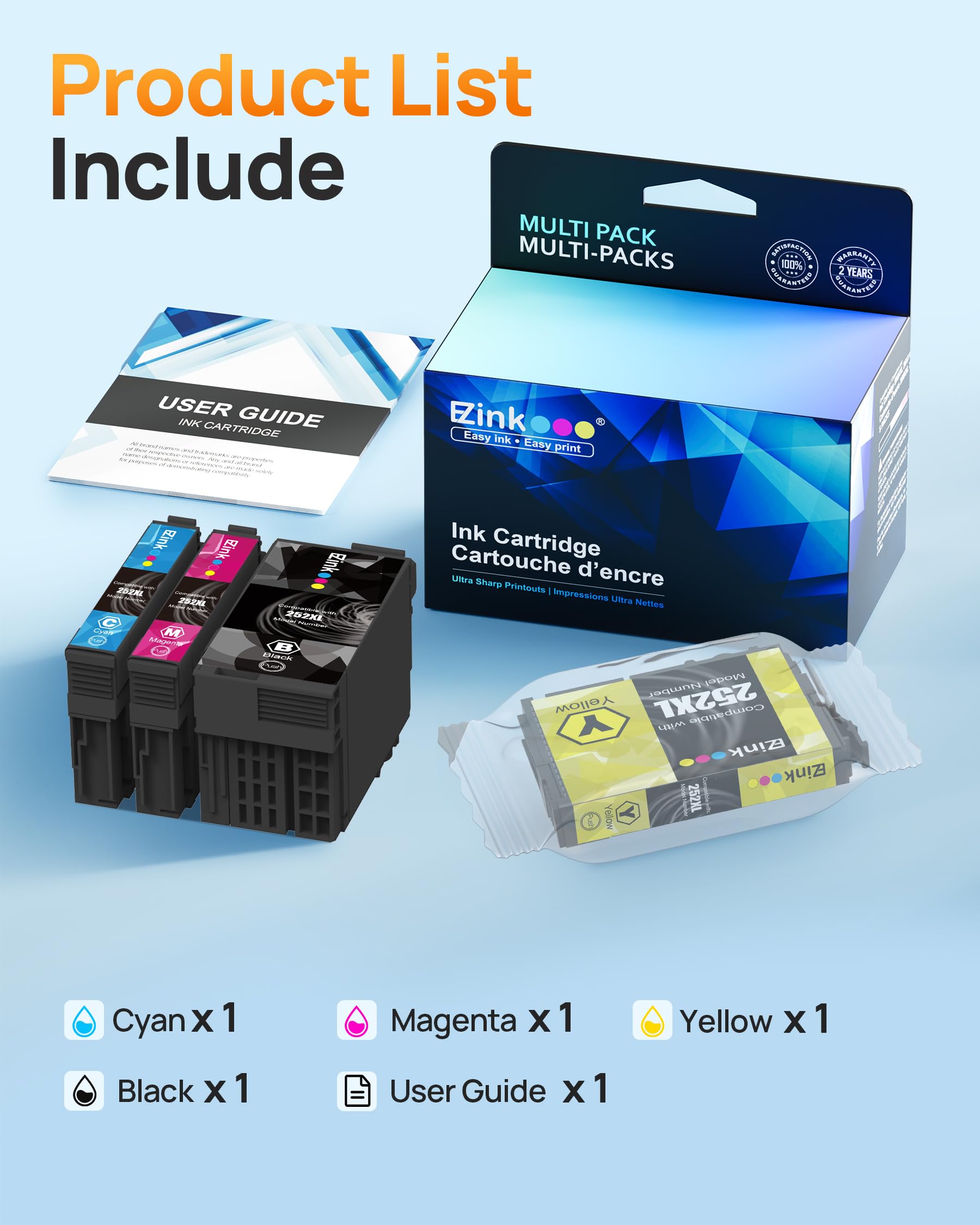 E-Z Ink (Remanufactured Ink Cartridge Replacement for Epson 252XL 252 XL T252XL120 to use with Workforce WF-7110 WF-7720 WF-7710 WF-3620 WF-3640 (1 Large Black, 1 Cyan, 1 Magenta, 1 Yellow) 4 Pack - Image 7