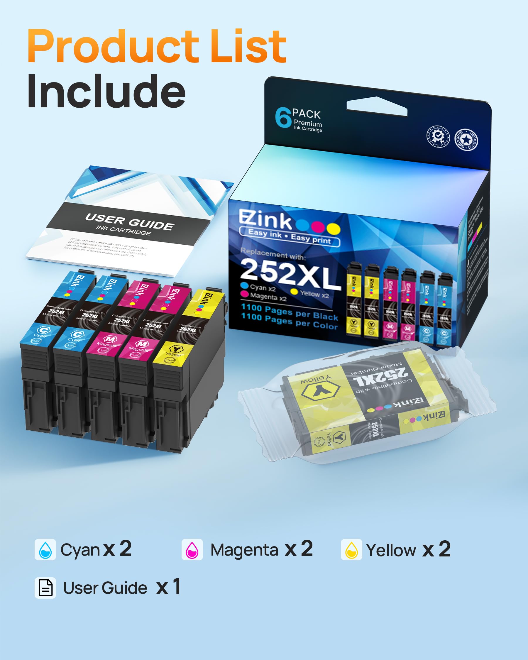 E-Z Ink (Remanufactured Ink Cartridge Replacement for Epson 252 XL 252XL T252XL to use with Workforce WF-3620, WF-3640, WF-7110, WF-7610, WF-7620, WF-7210 (2 Cyan, 2 Magenta, 2 Yellow, 6 Pack) - Image 7