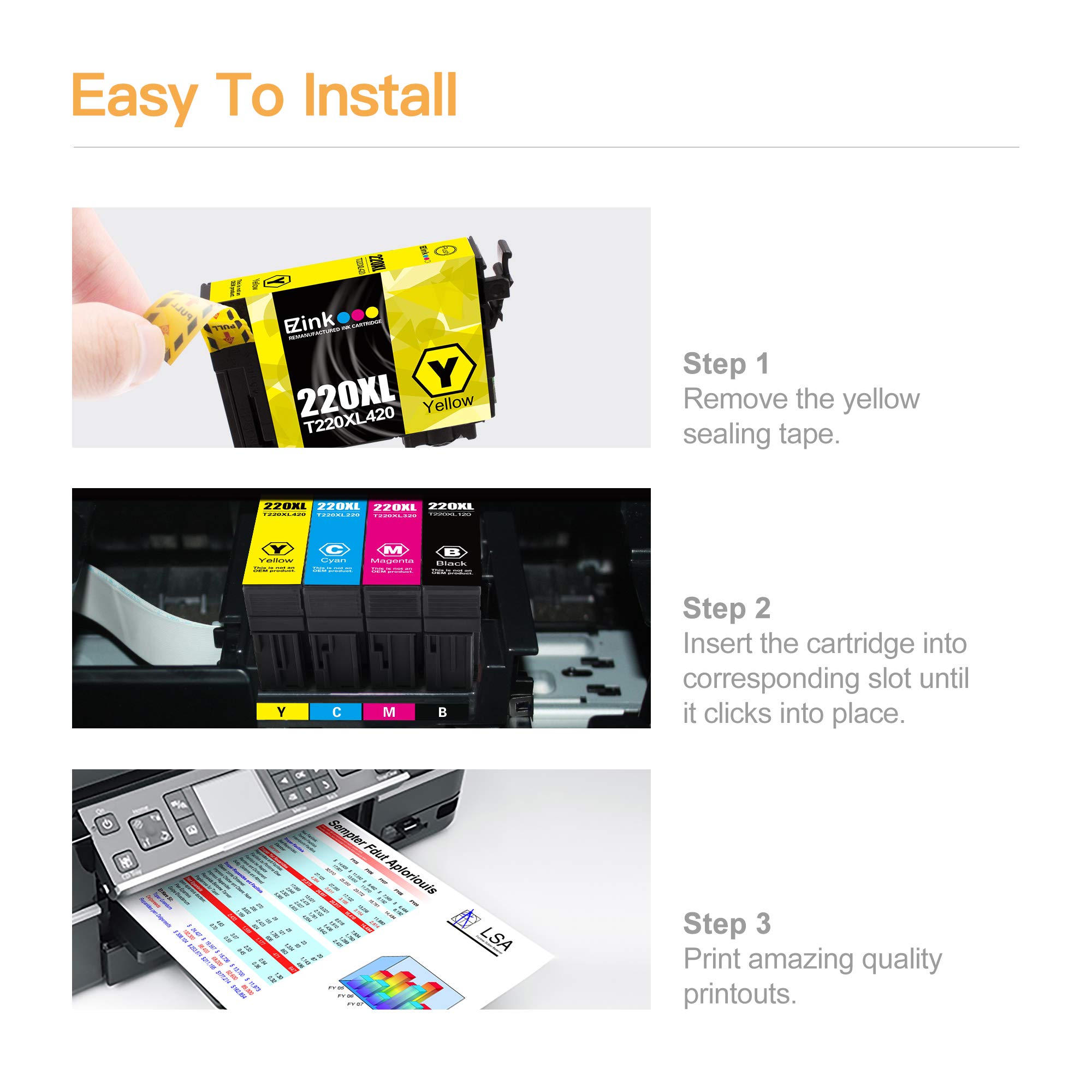 E-Z Ink Remanufactured Ink Cartridge Replacement for Epson 220 XL 220XL T220XL to use with WF-2760 WF-2750 WF-2630 WF-2650 WF-2660 XP-320 XP-420 XP-424 (2 Cyan, 2 Magenta, 2 Yellow, 6 Pack) - Image 5