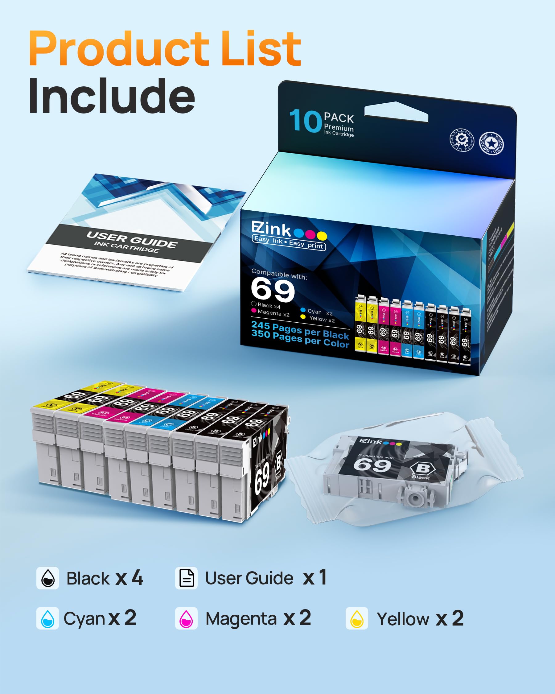 E-Z Ink Remanufactured Ink Cartridge Replacement for Epson 69 T069 to use with Stylus CX5000 CX6000 CX7000F CX8400 CX9400 NX215 NX305 NX400 NX415 NX510 NX515 Workforce 1100 30 310 615 (10 Pack) - Image 4