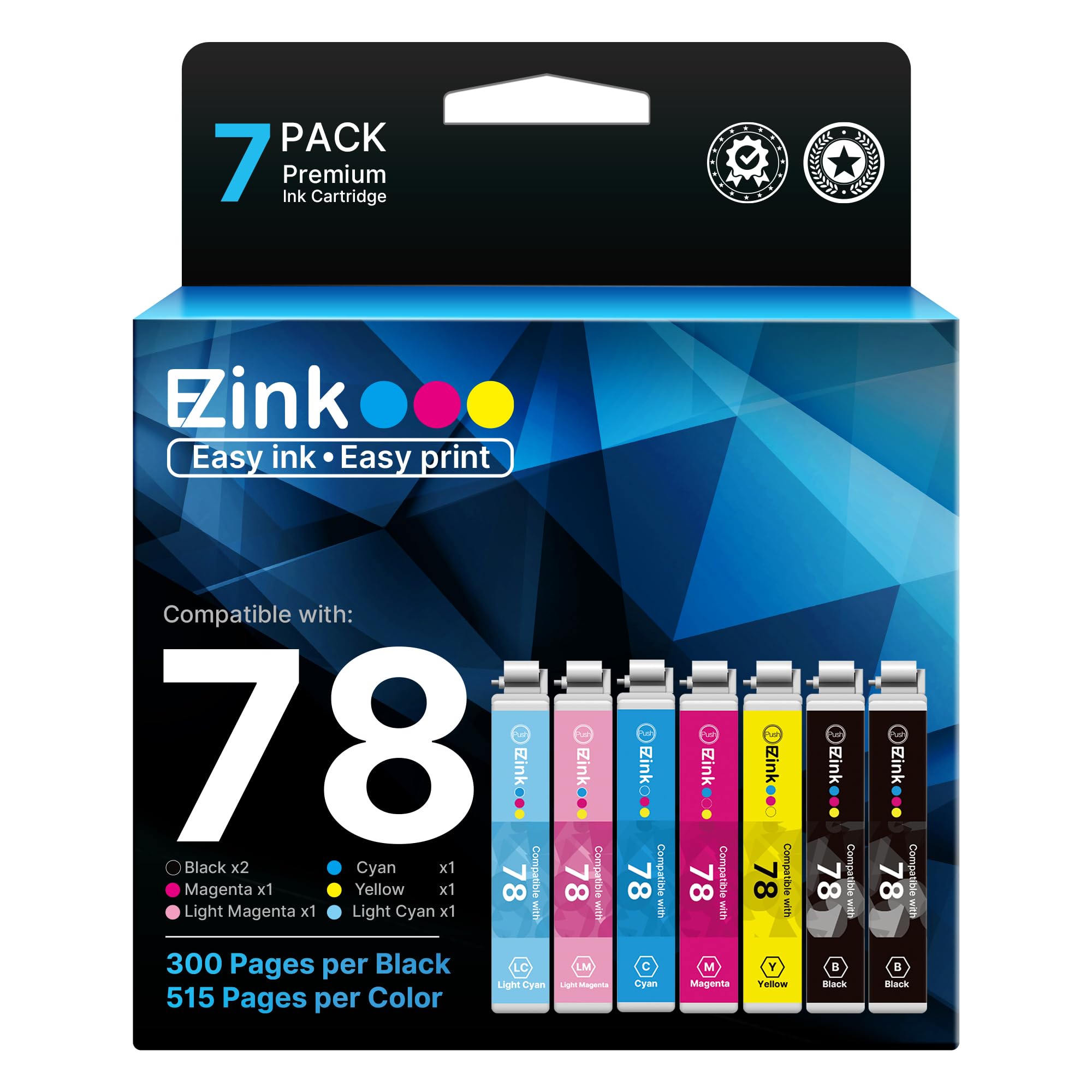 E-Z Ink Remanufactured Ink Cartridge Replacement for Epson 78 T078 Combo Pack to use with Artisan 50 Stylus Photo R260 R280 R380 RX580 RX595 RX680 Printer (7 Pack)