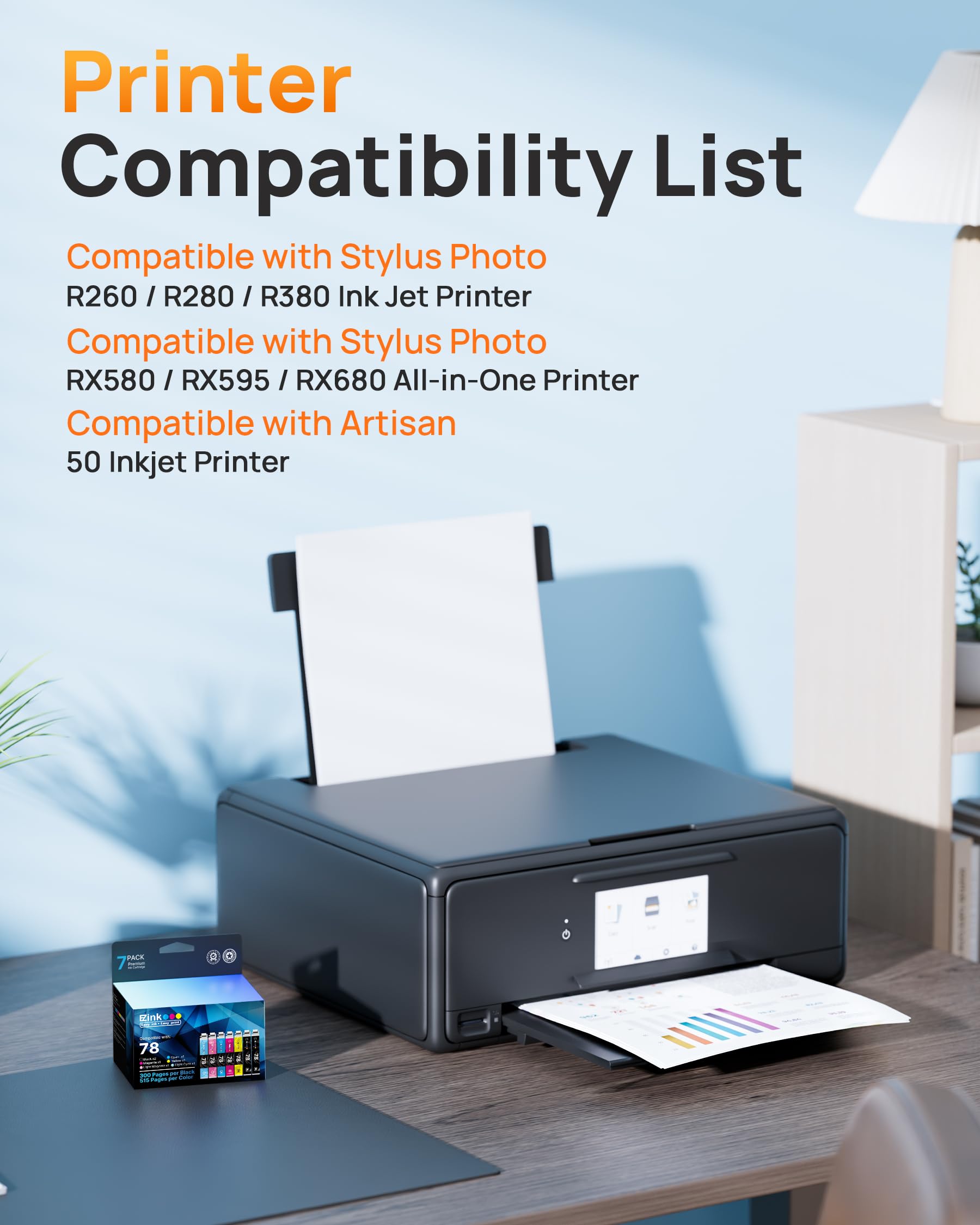 E-Z Ink Remanufactured Ink Cartridge Replacement for Epson 78 T078 Combo Pack to use with Artisan 50 Stylus Photo R260 R280 R380 RX580 RX595 RX680 Printer (7 Pack) - Image 2