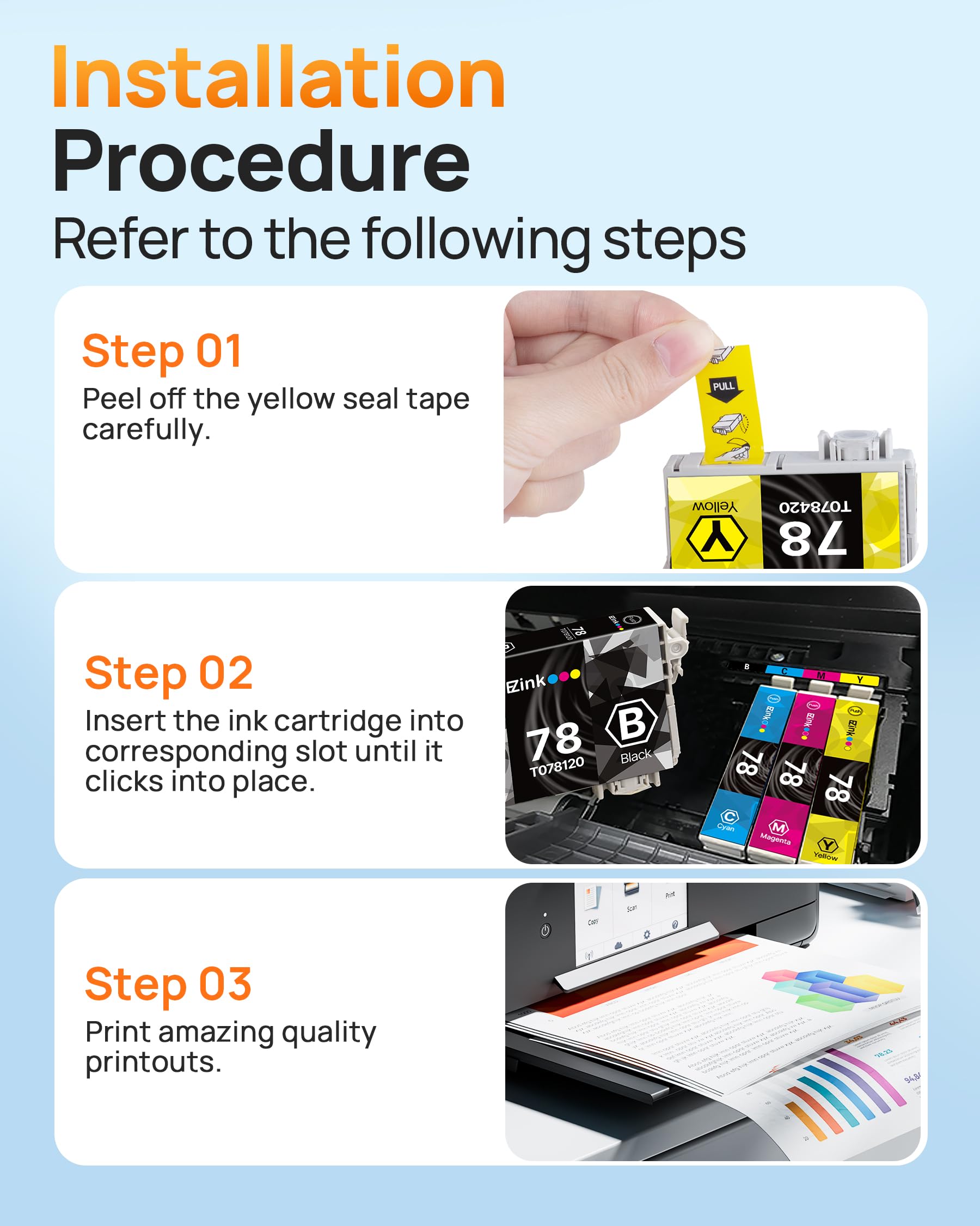E-Z Ink Remanufactured Ink Cartridge Replacement for Epson 78 T078 Combo Pack to use with Artisan 50 Stylus Photo R260 R280 R380 RX580 RX595 RX680 Printer (7 Pack) - Image 7