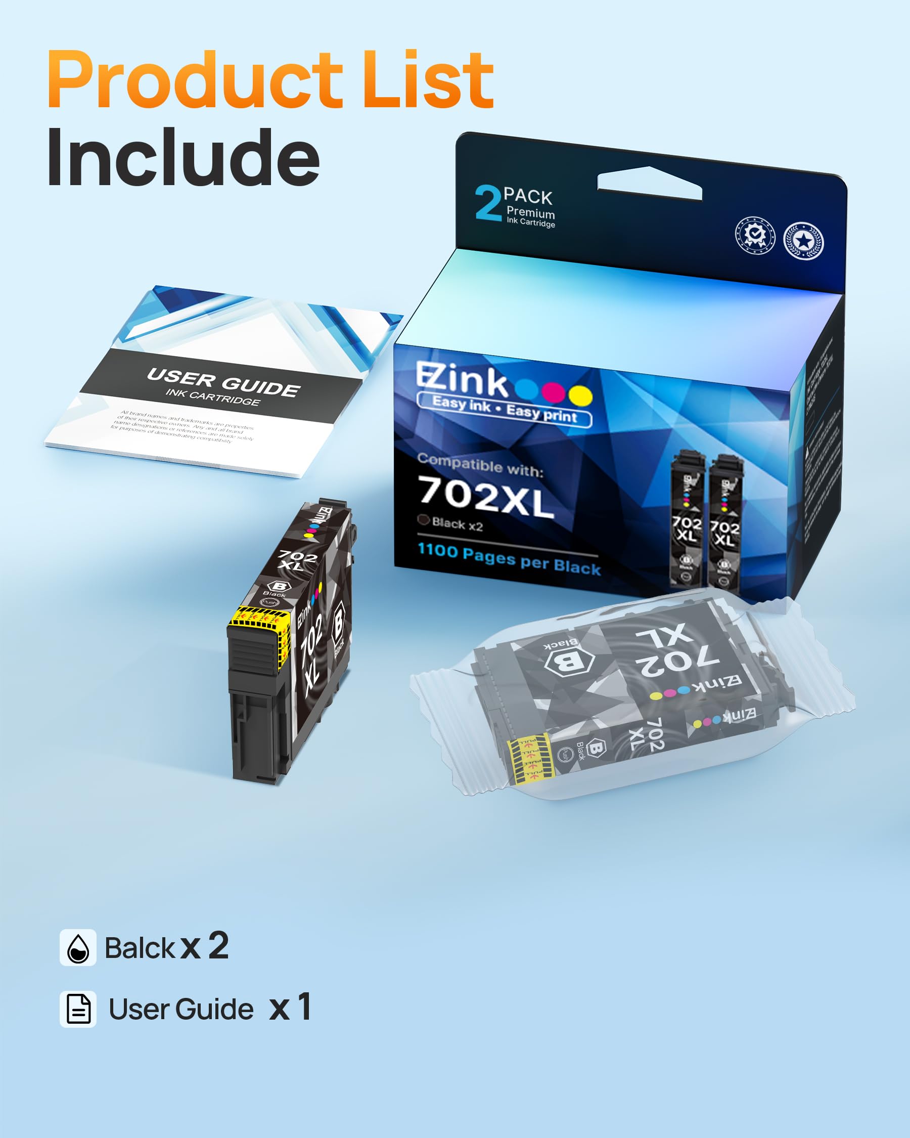 E-Z Ink Remanufactured Ink Cartridge Replacement for Epson 702XL Black Ink Cartridge T702XL 702 T702 Ink to use with Workforce Pro WF-3720 WF-3730 WF-3733 Printer (2 Pack, Black) - Image 6