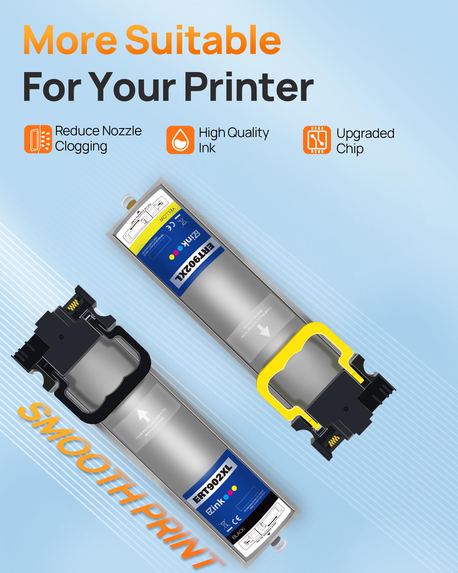 E-Z Ink Remanufactured Ink Pack Replacement for Epson 902 T902 High Yield to use with Workforce WF-C5210, WF-C5290, WF-C5710, WF-C5790 (Black, Cyan, Magenta, Yello) 4 Pack - Image 4