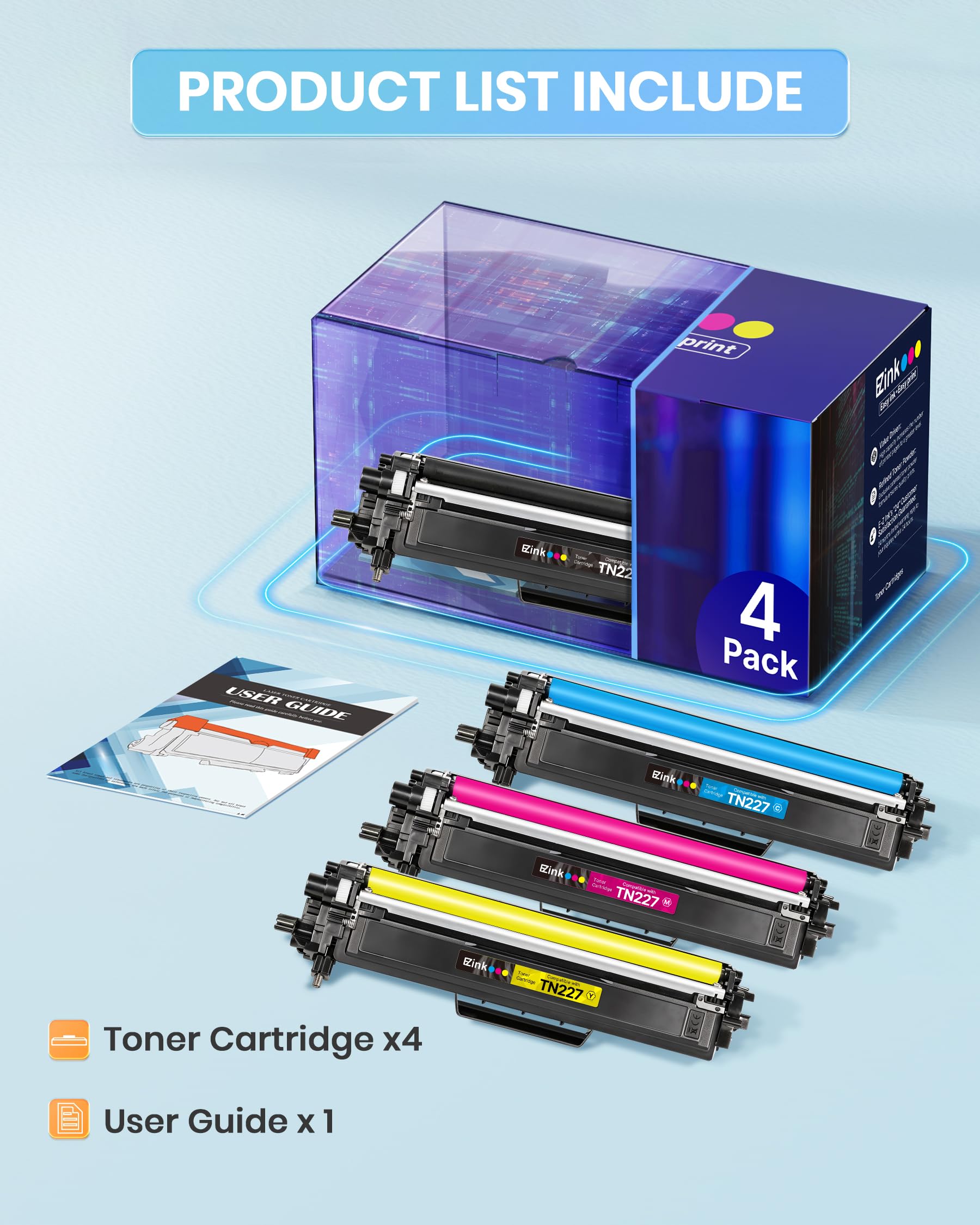 E-Z Ink TN227 Compatible Toner Cartridge Replacement for TN-227BK/C/M/Y High Yield Brother TN227 TN227BK TN223 to use with HL-L3270CDW HL-L3230CDW HL-L3210CW HL-L3290CDW MFC-L3710CDW (4 Pack) - Image 4