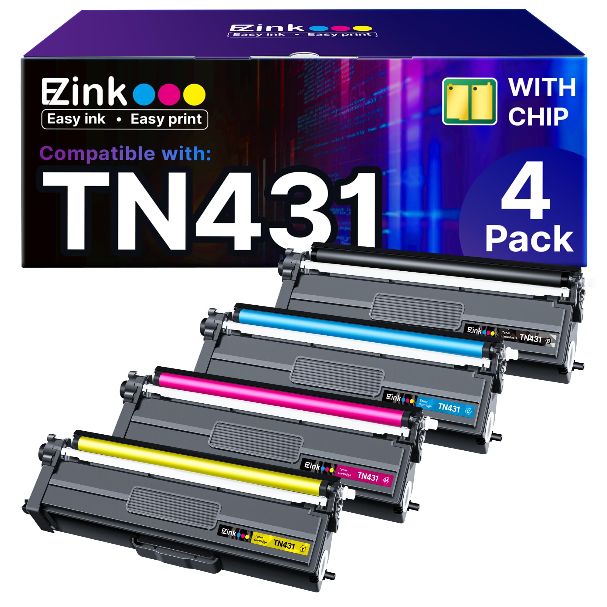 E-Z Ink TN431 Toner Cartridge Compatible for Brother TN431 4-Color Toner Cartridge Set TN-431 TN433 TN436 to Use with Brother HL-L8360CDW HL-L8260CDW MFC-L8900CDW MFC-L8690CDW Printer (4 Pack-BCMY)