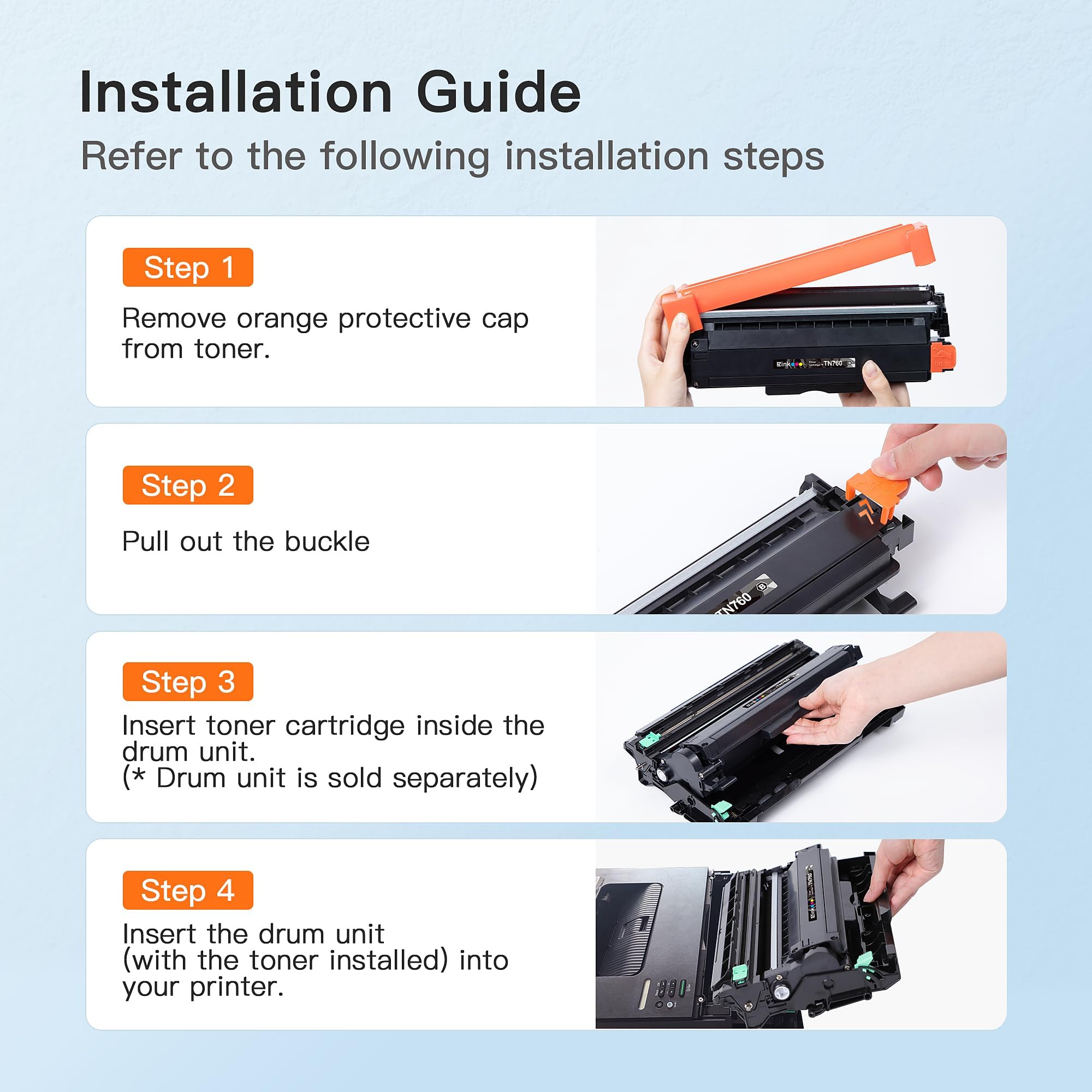 E-Z Ink TN760 Toner Cartridge and DR730 Drum Unit Compatible for Brother TN-760 TN730 DR 730 to Use with MFC-L2710DW MFC-L2750DW HL-L2370DW DCP-L2550DW (3 Pack, 2 Toner Cartridge, 1 Drum Unit) - Image 5