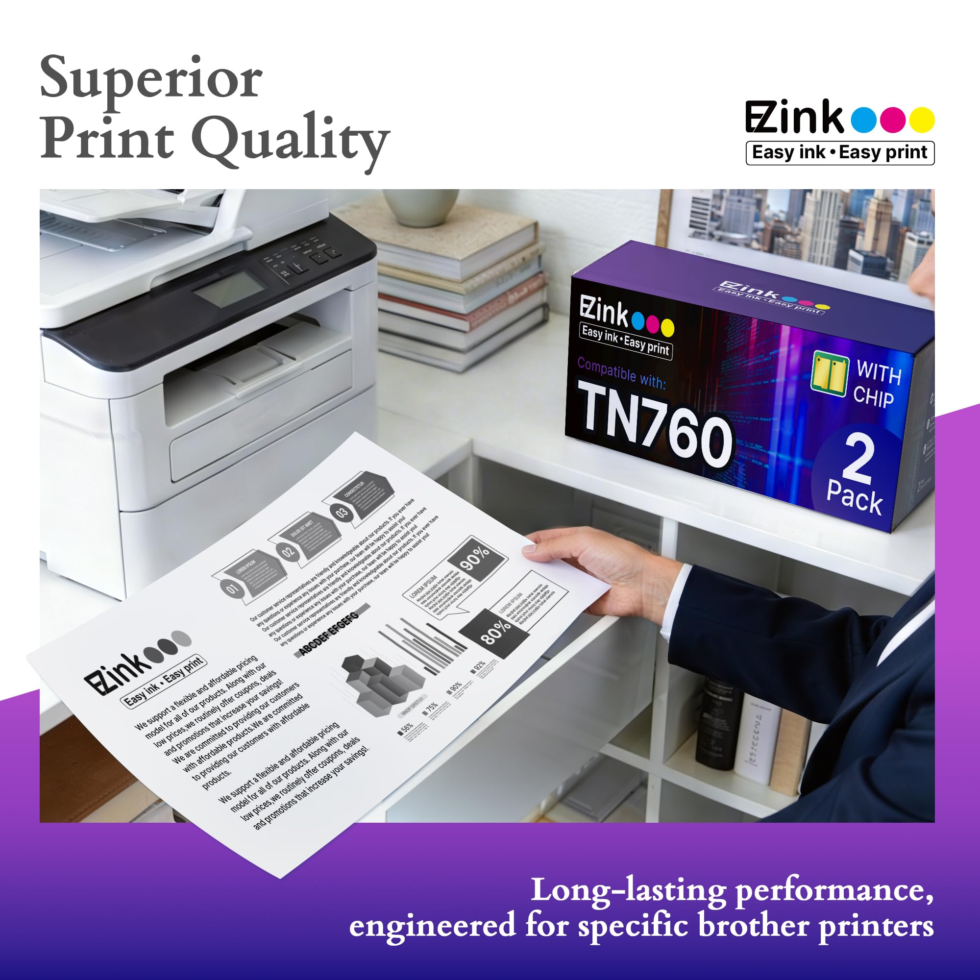 E-Z Ink TN760 Toner for Brother Printer Compatible for Brother TN-760 TN730 TN-730 Toner Cartridges to Use with MFC-L2710DW MFC-L2750DW HL-L2350DW HL-L2370DW HL-L2395DW L2390DW DCP-L2550DW (2 Black) - Image 5