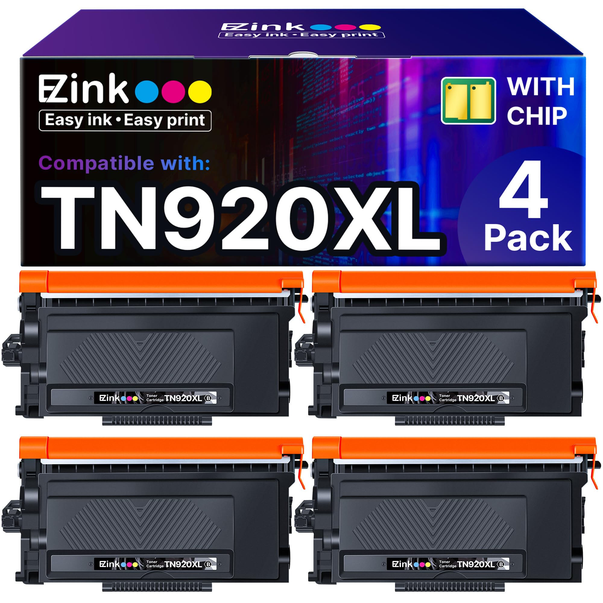 E-Z Ink TN920XL TN920 Toner Cartridge for HL-L6210DW HL-5915DW Compatible Replacement for Brother TN 920XL TN920XXL TN920UXXL TN-920 XL High Yield Use with HL-L6210DWT HL-L5210DW (4 Black, with Chip)