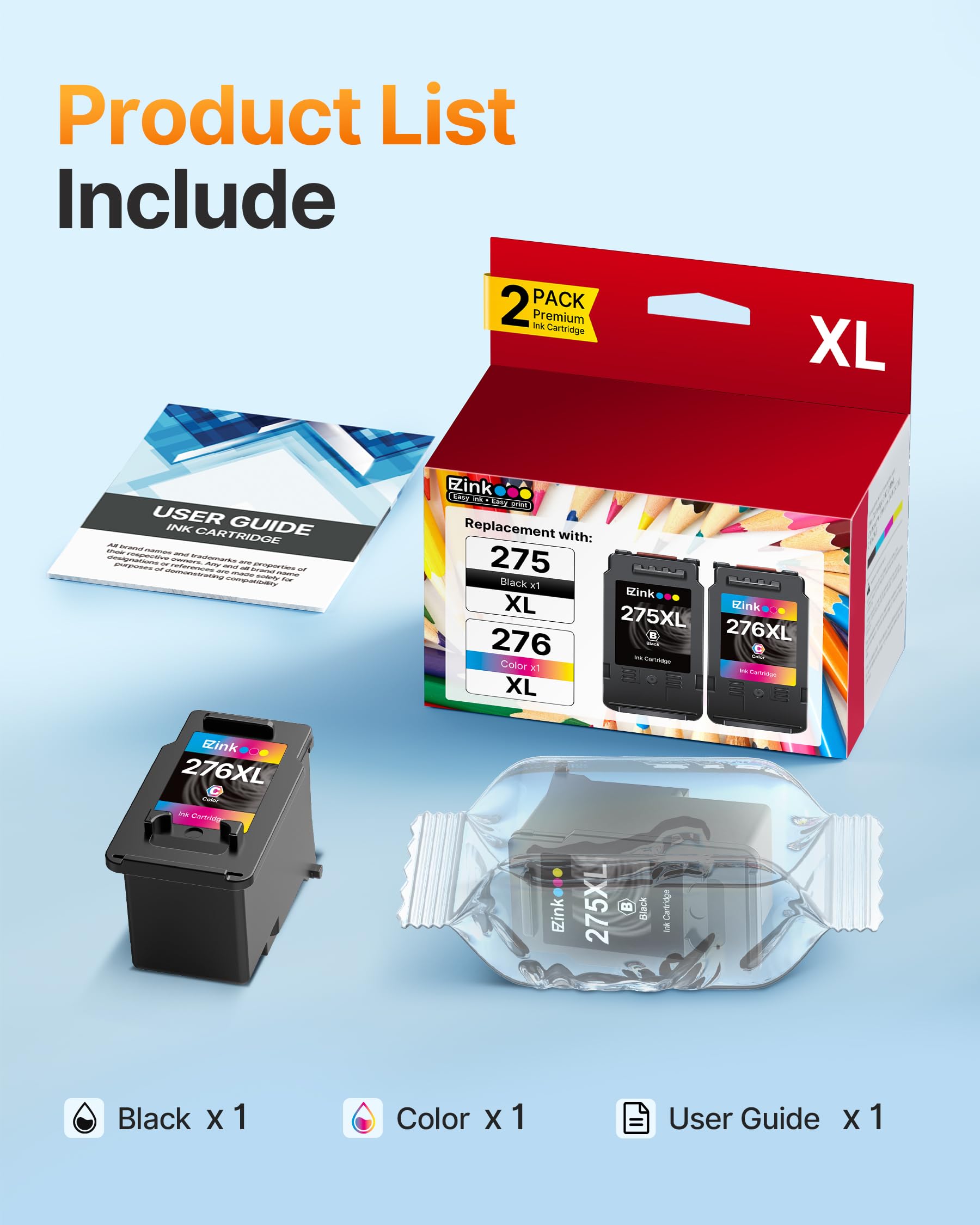 PG-275XL/CL-276XL Ink Cartridge Replacement for Canon 275 and 276 Ink Cartridges for Canon Ink 275 276 for Canon Printers PIXMA TS3520 TS3522 TS3720 TS3722 TR4720 TR4722 TR4723 (2 Pack) - Image 6